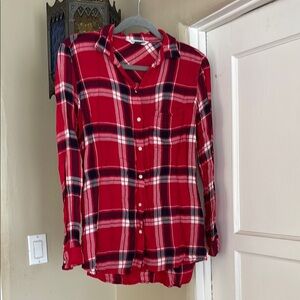 Red Plaid Button-Up Shirt